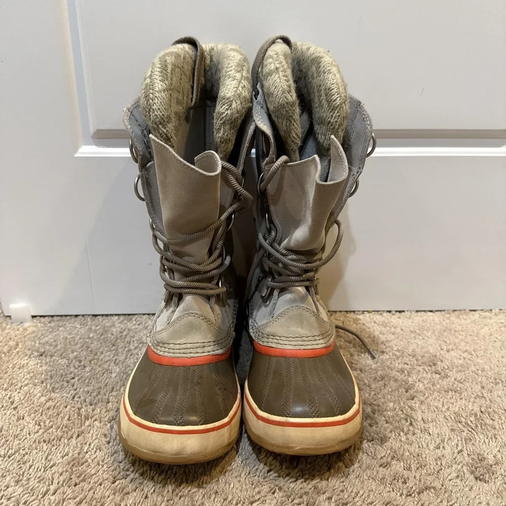 Sorel Snow Boots Womens Size 7 Brown Leather Mid Calf Waterproof NL2084-160